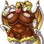 big_breasts big_nipples big_tongue blonde_hair bracelet breasts brown_body brown_skin female fur genitals hair hair_over_eye horn huge_breasts inverted_nipples jewelry looking_at_viewer membrane_(anatomy) membranous_wings multicolored_body nipples nude nude_female nude_humanoid ponytail pubes pupils pussy red_eyes scales simple_background slightly_chubby slightly_chubby_female slightly_chubby_humanoid slit_pupils solo standing tail thick_thighs tongue tongue_out white_background white_body white_scales wide_hips wings yellow_body yellow_fur adjatha mythology trials_in_tainted_space chia_dracow animal_humanoid cat_humanoid dragon dragon_humanoid felid felid_humanoid feline feline_humanoid gryvain humanoid hybrid kaithrit mammal mammal_humanoid mythological_creature mythological_scalie scalie 1:1 2024 hi_res story story_in_description