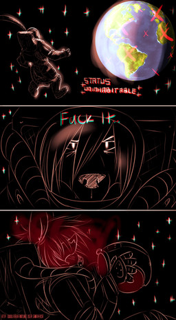 anthro dark earth planet solo space suicide saintversa canid canine mammal absurd_res comic hi_res