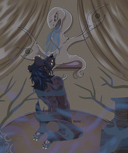 anthro bathing bathroom claws curtains fangs inside male markings pawpads paws piercing solo spots spotted_markings stretched_ears teeth tusks vase viscera_(vaxhunt) water vaxhunt hyena mammal spotted_hyena 5:6 hi_res trans_(lore) trans_man_(lore)