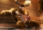 5_fingers abs anthro antlers arm_tuft aroused balls barazoku bedroom_eyes big_chest big_penis biped bodily_fluids body_hair brown_body brown_fur chest_tuft circumcised detailed_background erection eyebrows eyewear fingers fur genitals glasses green_eyes hair holding_penis horn humanoid_genitalia humanoid_hands humanoid_penis looking_at_viewer male manly masturbation multicolored_body multicolored_fur muscular muscular_anthro muscular_male narrowed_eyes navel pecs penis presenting presenting_penis sauna seductive shoulder_tuft smile smiling_at_viewer solo spread_legs spreading steam sweat tan_body tan_fur thick_eyebrows thick_penis thick_thighs tuft two_tone_body two_tone_fur vein veiny_penis wall_(structure) wood wood_wall drawller biff_the_moose deer mammal moose new_world_deer 2023 digital_media_(artwork)