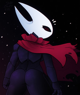 2_horns 4_fingers anthro biped black_body black_eyes butt clothing empty_eyes female fingers horn rear_view red_clothing solo standing space-cowboy-6251 hollow_knight_(franchise) team_cherry hornet_(hollow_knight) arthropod insect 2025 hi_res