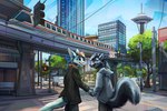 anthro black_tail blue_body blue_fur blue_sclera blue_sky bridge building cable car cheek_tuft city cityscape clothed clothing countershade_face countershading crosswalk day detailed_background duo eye_contact eyebrows facial_tuft fully_clothed fur grey_clothing grey_hoodie grey_topwear hand_holding head_tuft hoodie landmark leaf looking_at_another male monorail open_mouth open_smile outside plant pointy_ears prick_ears public_transportation rail_transit road seattle shadow sidewalk sky skyscraper smile space_needle standing street street_sign suit_jacket tail text topwear tower traffic_light tram tree tuft two_tone_tail urban urban_rail_transit utility_pole vehicle white_tail window window_view yellow_sclera jacato aeuro lunaskunk mammal mephitid skunk unknown_species 2021 digital_media_(artwork) english_text hi_res