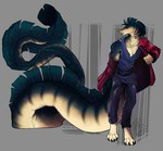 anthro blind_eye clothed clothed_male clothing fin jacket male multicolored_body multicolored_skin solo tail tail_fin topwear two_tone_body two_tone_skin cryptid_jhin eel fish marine absurd_res hi_res