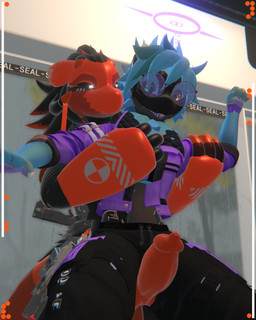 anthro arm_grab clothed clothing cybernetics duo eyewear glasses grabbing_chest gun halo jacket looking_down machine male male/male markings penis_between_thighs ranged_weapon streetwear surprised symbol-shaped_eyes synthetic techwear topwear weapon sinfulangel bungie marathon_(series) sparky_(sinfulangel) cyborg nardoragon robot_anthro wickerbeast 3d_(artwork) 4:5 absurd_res digital_media_(artwork) hi_res