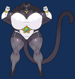 antenna_hair anthro armband barefoot belt big_breasts black_hair blue_eyeshadow blue_lipstick bodily_fluids bra breasts clothing collar collar_tag crying digitigrade eyes_closed eyeshadow eyewear feet female fishnet_clothing fishnet_legwear flexing flexing_bicep flexing_both_biceps freckled_breasts freckles frilly frilly_bra frilly_clothing frilly_underwear glasses gloves hair handwear heart_collar_tag iridescent_fur legwear lipstick long_ears long_hair long_tail makeup mature_anthro mature_female muscular muscular_anthro muscular_female nipple_outline pawpads poofy_hair rainbow_accessory smile solo star tail tears tears_of_joy thick_thighs underwear wedding_clothing duragonart fan_character felid feline mammal pantherine absurd_res alpha_channel hi_res story story_in_description