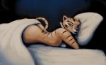 anthro bed breasts female fur furniture looking_at_viewer nude orange_body orange_fur solo stripes astraldog dreamworks kung_fu_panda master_tigress felid mammal pantherine tiger 2019 hi_res