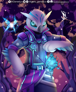 anthro beak black_sclera blue_eyes clothed clothing detailed_background feathers forest fur lamp lantern male plant solo tree white_body white_fur gatogenerico epic_games fortnite luminos arthropod avian bird butterfly insect lepidopteran owl 2019 absurd_res digital_media_(artwork) hi_res