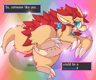 after_transformation anus blush blush_lines dialogue_box eyewear fangs female feral gender_transformation genitals glasses kerchief kerchief_only mtf_transformation multi_nipple nipples raised_leg solo species_transformation teeth text transformation vulva wearing_glasses nulloffset nintendo pokemon pokemon_mystery_dungeon spike_chunsoft generation_1_pokemon pokemon_(species) sandslash shiny_pokemon english_text hi_res