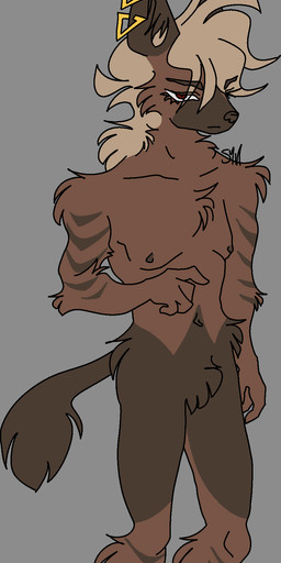 anthro brown_body brown_fur brown_pawpads claws ear_piercing eyebrows eyelashes fur grey_background hair humanoid_hands male markings nipples pawpads piercing red_eyes simple_background solo striped_body striped_fur striped_markings stripes tan_hair rhapsody_tenrai arseniy brown_hyena hyena mammal 2025 absurd_res aliasing binary_drawing digital_drawing_(artwork) digital_media_(artwork) hi_res signature nonbinary_(lore)