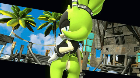 bedroom_eyes blue_eyes bracelet bubble_butt butt clothing eyelashes female green_hair hair jewelry looking_back narrowed_eyes naughty_face rear_view seductive sharp_teeth solo studded_bracelet studded_hair_tie studded_jewelry studs tail teeth thigh_gap thong topknot underwear die_noir idw_publishing sega sonic_the_hedgehog_(comics) sonic_the_hedgehog_(idw) sonic_the_hedgehog_(series) surge_the_tenrec 16:9 3d_(artwork) animated digital_media_(artwork) widescreen