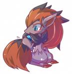 ambiguous_gender blue_eyes blush butt canine cute fox hair mammal nintendo plain_background pokémon red_hair solo ushioppoi video_games zoroark
Rating: Questionable
Score: 7
User: iamthatguy
Date: February 13, 2014