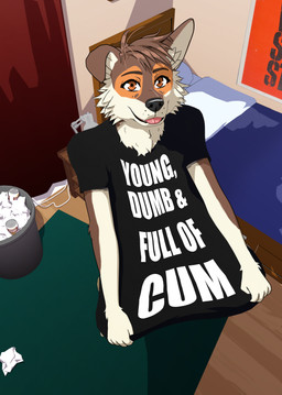 anthro bedroom clothing explicit_text humor looking_at_viewer male shirt solo standing t-shirt topwear ariesartist border_collie canid canine canis collie domestic_dog herding_dog mammal pastoral_dog sheepdog 3d_(artwork) absurd_res blender_(artwork) digital_media_(artwork) hi_res