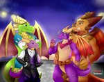 adventurer aged_up alternate_universe anthro belly belt butler carpenter clothing confusion curved_horn green_body group horn male male/male muscular muscular_anthro muscular_male purple_body scarf square_crossover tail wings thundernawr activision mythology spyro_reignited_trilogy spyro_the_dragon balloonist_spyro magnus_(spyro) nestor_(spyro) rescued_dragons_(spyro) spyro dragon mythological_creature mythological_scalie scalie absurd_res hi_res