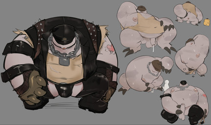 ambiguous_fluids anthro anus arm_tattoo balls black_clothing black_hat black_headwear bodily_fluids bottomless bulge chain claws clothed clothing clothing_aside fur genital_fluids genitals grey_background hat hat_over_eyes headgear headwear heart_tattoo jewelry jockstrap jockstrap_aside latex leather leather_clothing male musclegut muscular muscular_anthro muscular_male navel necklace pantsless penis precum shirt shirt_only simple_background solo spikes sweat tank_top tank_top_only tattoo topwear topwear_only underwear underwear_aside white_body white_fur eatbrain deadlock_(game) valve mo_(deadlock) hi_res