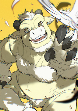 2_horns 4_toes ambiguous_gender anisodactyl anthro beard biped black_body black_claws black_horn broken_horn brown_eyes brown_pupils claws duo facial_hair feathered_wings feathers feet feral finger_claws flying foreshortening front_view fur hair hand_on_leg hand_on_own_leg hand_on_own_thigh hand_on_thigh head_horn horn inner_ear_fluff looking_at_another looking_at_viewer loose_feather male monotone_body monotone_feathers multicolored_body multicolored_fur nude nude_anthro nude_male open_mouth open_smile pupils rear_view red_tongue ringed_iris simple_background sitting slightly_chubby slightly_chubby_anthro slightly_chubby_male smile smiling_at_another smiling_at_viewer snout solo_focus spread_wings tail tail_tuft teeth toes tongue tongue_showing tuft two_tone_body two_tone_fur white_beard white_body white_facial_hair white_feathers white_hair white_inner_ear_fluff white_sclera wings yellow_background yellow_body yellow_fur chiayeeee avian bird bovid bovine cattle mammal 2025 chromatic_aberration digital_drawing_(artwork) digital_media_(artwork) full-length_portrait hi_res portrait signature