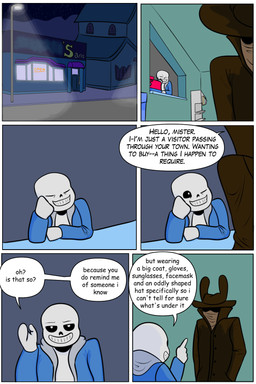 anthro clothing coat convenience_store disguise duo female hat headgear headwear male store topwear arcatech deltarune undertale_(series) sans_(undertale) humanoid hi_res tagme