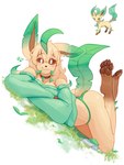 4_toes anthro barefoot breasts brown_body brown_fur brown_sclera clothed clothing feet female fur green_highlights hair highlights_(coloring) jacket pawpads paws plantigrade simple_background soles solo tail tan_body tan_fur tan_hair toes topwear white_eyes rz54 nintendo pokemon eeveelution generation_4_pokemon leafeon mammal pokemon_(species) absurd_res hi_res