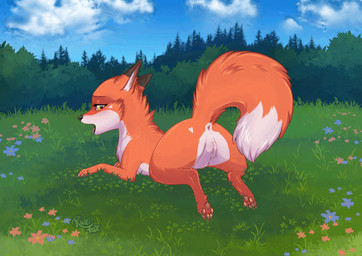 anus butt day detailed_background dipstick_ears ear_markings female feral forest fur genitals grass heart_(marking) humanoid_genitalia humanoid_genitalia_on_feral humanoid_vulva looking_at_viewer looking_back looking_back_at_viewer lying markings multicolored_ears on_front open_mouth outside pawpads plant presenting presenting_hindquarters presenting_vulva raised_tail rear_view red_body red_fur sky solo sploot tail tree vulva yellow_eyes rukifox abby_(rukifox) canid canine fox mammal red_fox true_fox 2d_animation animated motion_tweening watermark