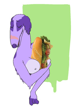 4_fingers anthro big_breasts biped blush breast_rest breasts crossed_arms eye_markings eyelashes eyes_closed female fingerless_(marking) fingers food front_view fur green_background holding_food holding_object humanoid_hands humor light long_snout looking_away looking_pleasured markings multicolored_body multicolored_fur nipples nude purple_body purple_fur purple_nose sandwich_(food) shadow simple_background smile snout solo two_tone_body two_tone_fur white_background white_body white_fur passionatefloorromance third-party_edit nina_(passionatefloorromance) borzoi canid canine canis domestic_dog hunting_dog mammal sighthound 2016 aliasing bust_portrait digital_drawing_(artwork) digital_media_(artwork) lighting portrait shopped