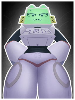 :3 anthro eyelashes fake_whiskers female for_a_head green_face green_inner_ear green_screen grey_body hand_behind_back looking_at_viewer machine metallic_body name_tag noseless note number outline post-it_note screen screen_face segmented_body segmented_legs segmented_neck smile solo standing tailless thick_thighs tongue tongue_out white_body white_outline 4mberstuff pur_03 domestic_cat felid feline felis mammal monitor_head object_head robot robot_anthro screen_head 2026 3:4 digital_drawing_(artwork) digital_media_(artwork)