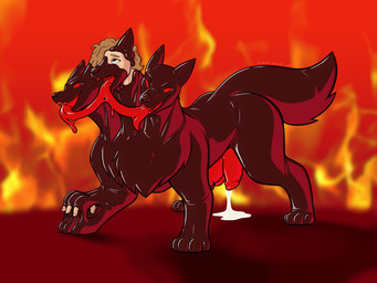 3_heads 3_penises animal_genitalia animal_penis bodily_fluids canine_genitalia canine_penis cum cum_drip cumshot dripping ejaculation erection feral fire genital_fluids genitals group human_to_feral knot knotted_penis latex latex_transformation male merge_tf merging multi_genitalia multi_head multi_penis penis solo species_transformation tongue tongue_out transformation trio reeseikena_(artist) european_mythology greek_mythology mythology canid canid_demon canine cerberus demon hellhound mammal mythological_canine mythological_creature hi_res