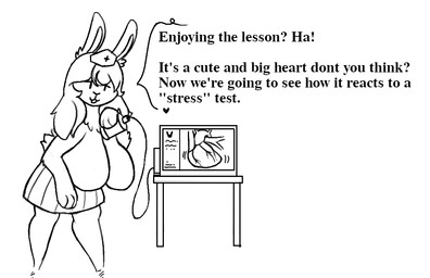 anthro big_breasts bottomwear breasts cardiophilia clothing dialogue featureless_breasts female furniture hair hanging_breasts headgear headwear heart_(organ) huge_breasts long_hair medical_instrument nurse_clothing nurse_headwear organs scientific_instrument screen skirt solo table text ultrasound wafas lagomorph leporid mammal rabbit english_text monochrome sketch