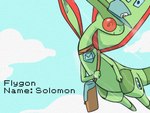 ambiguous_gender bag black_text claws closed_smile clothing cloud green_body hat headgear headwear midair motion_lines mouth_closed name_drop sky smile solo text sawlamander nintendo pokemon flygon generation_3_pokemon pokemon_(species) 2025 english_text hi_res