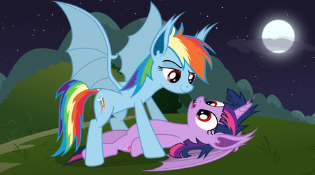 alternate_species bat_wings blue_body blue_fur cloud cutie_mark duo eye_contact fangs female female/female feral fur hair horn looking_at_another lying membrane_(anatomy) membranous_wings moon multicolored_hair multicolored_tail night on_back open_mouth outside purple_hair rainbow_hair rainbow_tail red_eyes simple_background smile star tail teeth two_tone_hair wings magister39 friendship_is_magic hasbro idw_publishing my_little_pony my_little_pony_(idw) mythology rainbow_bite rainbow_dash_(mlp) twilight_sparkle_(mlp) twilight_sparkling bat_pony equid equine hybrid mammal mythological_creature mythological_equine vampire winged_unicorn absurd_res hi_res