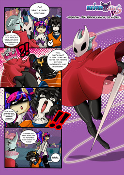 anthro blush camel_toe dialogue female genitals group holidays male speech_bubble text trio vulva boastudio dragon_ball friendship_is_magic halloween hasbro hollow_knight_(franchise) my_little_pony team_cherry ocellus_(mlp) changeling_(mlp) deer equid equine horse mammal pony 2025 comic english_text hi_res