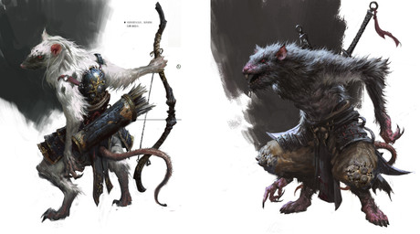 anthro asian_clothing bow_(weapon) buckteeth claws clothing digitigrade fur grey_body grey_fur holding_bow_(weapon) holding_object holding_ranged_weapon holding_weapon male melee_weapon open_mouth ranged_weapon simple_background standing tail teeth text weapon white_background white_body white_fur yang_qi asura_online mammal murid murine rat rodent chinese_text hi_res official_art translated