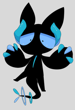 accessory anthro black_body blue_eyes blue_highlights claws furgonomics grey_background highlights_(coloring) horn jewelry looking_at_viewer mouthless ring simple_background solo tail tail_accessory tail_jewelry tail_ring young young_anthro doneru hybrid mammal shadow_creature hi_res
