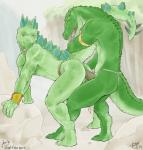 anal anal_penetration anthro anthro_on_anthro anthro_penetrated anthro_penetrating anthro_penetrating_anthro bottomwear butt clothing crocodile crocodilian crocodylid dinosaur dorje duo erection from_behind_position genitals green_body green_scales green_skin holding_tail loincloth looking_back male male/male male_penetrated male_penetrating male_penetrating_male muscular ornithischian outside penetration penile penile_penetration penis penis_in_ass reptile scales scalie sex skawinski_(character) spiked_tail spikes spikes_(anatomy) standing stegosaurian stegosaurus tail thagomizer thyreophoran tribal trogan
