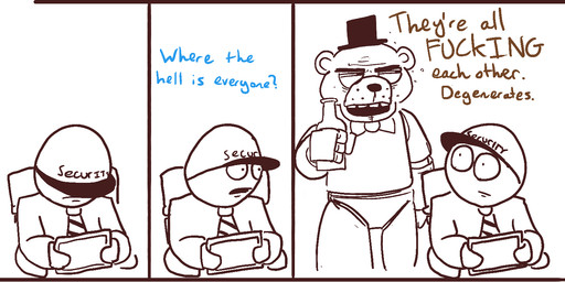 alcohol anthro beverage clothing dialogue drunk electronics food hat headgear headwear humor machine male substance_intoxication tablet tablet_computer text crisis-omega five_nights_at_freddy's scottgames freddy_(fnaf) mike_schmidt animatronic bear human mammal robot 2014 comic english_text monochrome