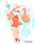 aged_up anthro breasts clothing dress duo female hand_on_hip looking_at_viewer male one_eye_closed shows smile thick_thighs wide_hipped_female wide_hips gloomyacid sega sonic_the_hedgehog_(series) cheese_the_chao cream_the_rabbit lagomorph leporid mammal rabbit 4:5 hi_res