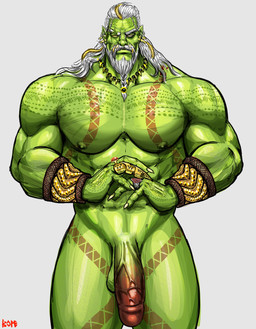 abs barazoku biceps big_muscles big_penis genitals gold_(metal) gold_jewelry green_body green_skin hair huge_penis humanoid_genitalia humanoid_penis jewelry looking_at_viewer male mature_humanoid mature_male muscular muscular_humanoid muscular_male nails pecs penis sharp_nails solo tribal vein veiny_penis white_hair bopehol humanoid orc 2023 absurd_res hi_res