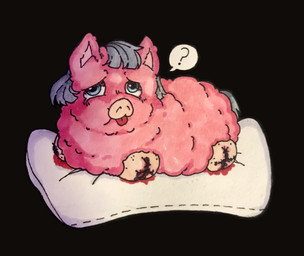 abuse abused ambiguous_feral ambiguous_gender amputee blood blood_from_wound blue_eyes blue_hair blue_tail bodily_fluids disability feral fur gore hair lying on_front pink_body pink_fur question_mark simple_background solo tail tongue tongue_out wounded young young_ambiguous young_feral fluffytoybox fluffy_pony fluffy_pony_(species) mammal 2023 hi_res traditional_media_(artwork)