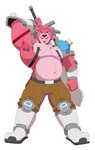 anthro armor armpit_hair beard belt big_muscles black_nose body_hair bottomwear clothed clothing eyebrows facial_hair feet fur hair humanoid_feet humanoid_hands looking_at_viewer male melee_weapon muscular muscular_anthro muscular_male mustache nipples pants pink_body pink_eyes pink_fur pink_hair pink_nipples plantigrade simple_background solo standing sword thick_eyebrows topless warrior weapon white_background k_hunnicutt rex_(furrybeefrex) bear mammal 2020 hi_res