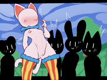 anthro exhibitionism faceless_character faceless_female female group nude nude_anthro pawpads public public_nudity solo white_body trufzn animal_crossing nintendo background_character blanca_(animal_crossing) felid feline mammal