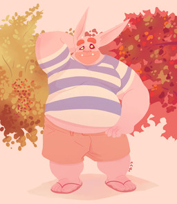 belly big_belly blue_clothing blue_topwear bottomwear brown_bottomwear brown_clothing brown_shorts clothed clothing front_view hand_on_hip humanoid_pointy_ears looking_at_viewer male moobs mouth_closed nipples obese obese_humanoid obese_male overweight overweight_humanoid overweight_male pattern_clothing pattern_topwear pink_body pink_nipples pointy_ears shorts solo standing striped_clothing striped_topwear stripes teeth topwear white_clothing white_topwear chocolateandmilk vincent_(chocolate-beverage) humanoid 2017 dated full-length_portrait hi_res portrait signature