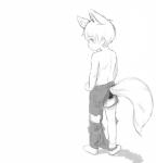 bottomwear clothing looking_back male pants simple_background solo standing white_background young bokustar_fox animal_humanoid canid canid_humanoid canine canine_humanoid fox_humanoid humanoid mammal mammal_humanoid 2016 hi_res monochrome