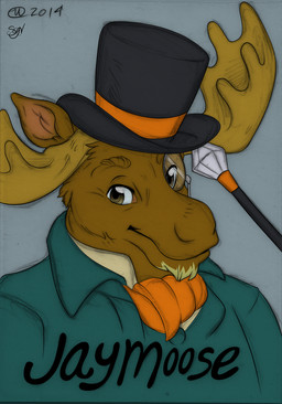 anthro clothing eyewear facial_hair goatee hat headgear headwear male monocle top_hat goldendruid sydneysnake jay1743 deer mammal moose new_world_deer