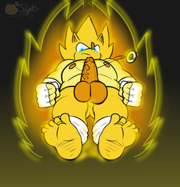 anthro balls clothing detailed_background digit_ring feet fingerless_gloves fingerless_gloves_only genitals gloves gloves_only hair handwear handwear_only humanoid_genitalia humanoid_penis jewelry looking_at_viewer male mostly_nude outside penis ring solo tail text toe_ring toes yellow_balls yellow_body yellow_penis slyden'in sega sonic_the_hedgehog_(series) sonic_the_hedgehog super_sonic eulipotyphlan hedgehog mammal digital_media_(artwork) english_text hi_res
