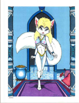 4_toes anthro barefoot biped blonde_hair blue_eyes bottomwear bracelet breasts cat_tail claws clothed clothed_anthro clothed_female clothing ear_piercing ear_ring eyebrows eyelashes feet female female_anthro genitals hair harem harem_outfit jewelry loincloth looking_at_viewer nipples piercing ring_piercing skimpy solo tail toes translucent translucent_clothing translucent_loincloth vulva james_m_hardiman amara_(jmh) felid feline mammal unknown_species