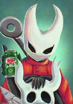 2_horns 5_fingers ambiguous_gender beverage_can black_eyes container duo fingers guarana_soda holding_container holding_object hollow_eyes horn melee_weapon text weapon weapon_on_back white_text zill_art guarana_antarctica hollow_knight_(franchise) team_cherry hornet_(hollow_knight) the_knight_(hollow_knight) arthropod vessel_(species) 2025 artist_name english_text hi_res female_(lore) half_sister_(lore) sibling_(lore) sister_(lore)