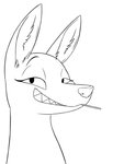 anthro candy dessert female food inner_ear_fluff lollipop looking_at_viewer smile solo tuft skunkbutt_(artist) disney pack_street zootopia avo_(weaver) canid canine canis jackal mammal monochrome