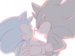 anthro black_body black_fur blue_body blue_fur blush bodily_fluids clothing duo eye_contact fur gloves handwear looking_at_another male male/male simple_background sweat sweatdrop white_background sikai sega sonic_the_hedgehog_(series) shadow_the_hedgehog sonic_the_hedgehog eulipotyphlan hedgehog mammal 4:3