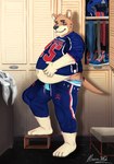 4_toes american_football australian barefoot belly clothing feet gym_bro jock lifter male musclegut muscular overhang overweight overweight_male paws power_lifter sport stripes toes uniform nike dasyuromorph mammal marsupial recently_extinct_species thylacine 2020