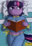 anthro anthrofied bed biped book breasts clothed clothing female furniture hair horn lying multicolored_hair pajamas pillow solo two_tone_hair perinia friendship_is_magic hasbro my_little_pony mythology twilight_sparkle_(mlp) equid equine mammal mythological_creature mythological_equine unicorn hi_res