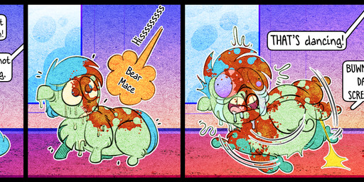 abuse animal_abuse animal_genitalia baby_talk balls black_border bloodshot_eyes blue_eyes blue_hair blue_tail bodily_fluids border crying dialogue drooling feral fur genital_fluids genitals gore green_body green_fur hair male male_feral misleading_thumbnail offscreen_character open_mouth pain pained_expression peeing peeing_on_ground pepper_spray saliva screaming sheath smile solo suffering tail tears teeth text urine urine_on_ground wetting young young_feral young_male spacefluff fluffy_pony fluffy_pony_(species) mammal 2022 artist_name comic digital_media_(artwork) english_description english_text hi_res shaded