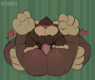 anal anal_penetration anthro balls brown_body brown_fur butt curling_toes duo feet from_front_position fur genitals green_background heart_symbol larger_penetrated larger_sub male male/male mating_press motion_lines penetration prehensile_feet rear_view sex simple_background size_difference smaller_male submissive toes bitebox64 donkey_kong_(series) nintendo sega super_monkey_ball donkey_kong_(character) gongon ape haplorhine mammal monkey primate